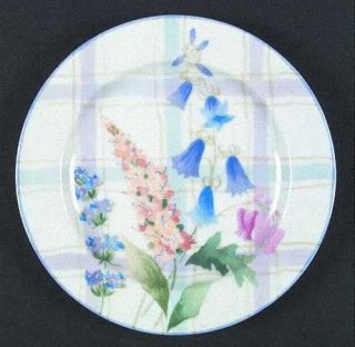 222 Fifth (PTS) Jolie Salad Plate, Fine China Dinnerware   Blue/Lavender Plaid,