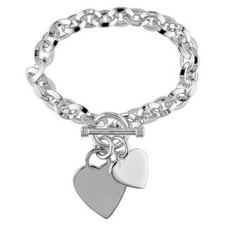 Oval Link Bracelet with Heart Charms and Toggle Clasp in Sterling Silver   7.5