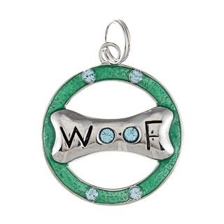La Preciosa Sterling Silver Blue CZ Dog Bone 'Woof' Circle Charm La Preciosa Enamel Charms