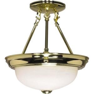 Glomar 2 Light Polished Brass 11 in. Semi Flush with Alabaster Glass HD 216