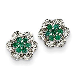 14k White Gold Diamond & Emerald Post Earrings Carat Wt  0.14ct. Gem Wt  0.23ct Jewelry