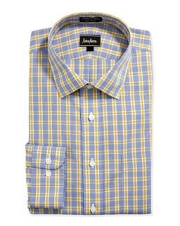 Classic Fit Non Iron Plaid Dress Shirt, Blue/Yellow