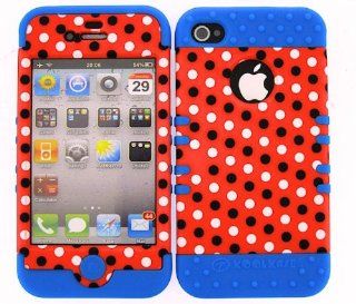 Hybrid Rocker Kool Case Cover Red Polka Hard Plastic Snap on with Blue Soft Silicone Gel for Iphone 4 4g 4s Cell Phones & Accessories