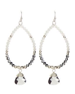 Beaded Crystal Teardrop Earrings, Silver/White