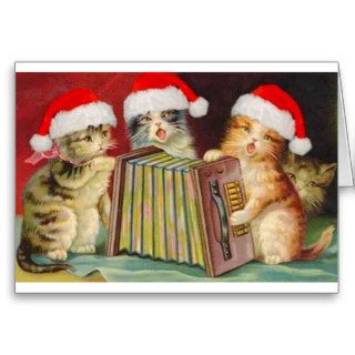 Vintage Christmas Accordian Cats Greeting Card