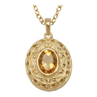 14K Gold Plated Sterling Silver Citrine Pendant, Womens