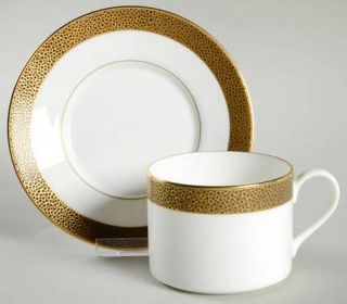 Ralph Lauren Avenue Flat Cup & Saucer Set, Fine China Dinnerware   Brown/Gold Do