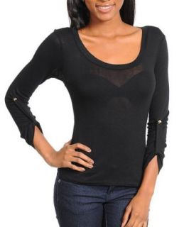 G2 Fashion Square Lace Back Long Sleeves Casual Yet Sexy Women'S Top(TOP CAS, BLK S) Fashion T Shirts