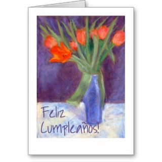 Birthday Red Tulips Card   Spanish Greeting