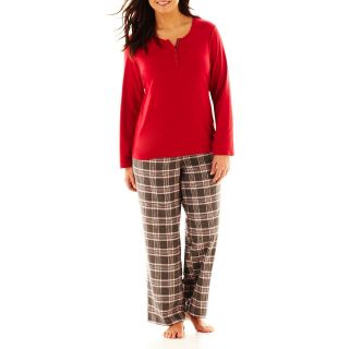 LIZ CLAIBORNE Flannel Pajama Set, Red/Gray, Womens