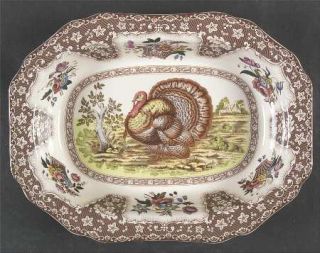 Spode Thanksgiving Brown Multicolor 11 Oval Vegetable Bowl, Fine China Dinnerwa