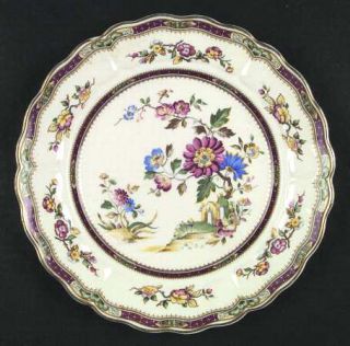 Grindley Connaught Dinner Plate, Fine China Dinnerware   Floral, Maroon Band , S