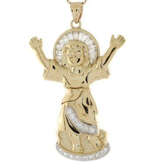 10k Two Tone Real Gold White CZ 5.3cm Divino Nino Baby Jesus Christ Pendant Jewelry