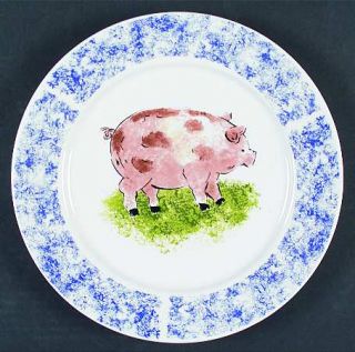 Tabletops Unlimited Country Barn Pig Dinner Plate, Fine China Dinnerware   Blue