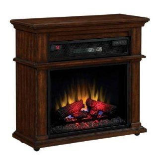 Fireplace Twin Star Chimney Free Bennington 32 in. Infrared Quartz Rolling Electric Fireplace in Cherry