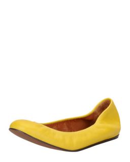 Womens Scrunched Leather Ballerina Flat, Yellow   Lanvin