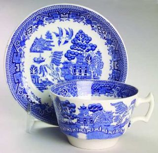Enoch Wood & Sons Blue Willow (Older) Flat Cup & Saucer Set, Fine China Dinnerwa