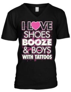 I Love Shoes Booze and Boys With Tattoos Men's V neck T shirt Clothing