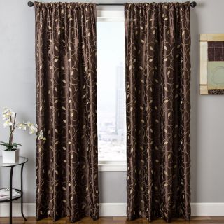 Sedro Scroll Faux Silk Rod Pocket Curtain Panel, Chocolate (Brown)