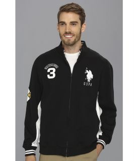 U.S. Polo Assn Fleece Full Zip Long Sleeve Track Jacket Mens Coat (Black)