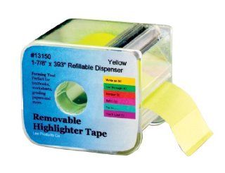 Lee Products Co. 1 7/8 Inches Wide 393 Inches Long Removable Highlighter Tape with Refillable Dispenser, Yellow (13150) 