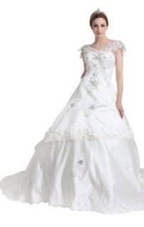 Biggoldapple A Line V neck Court Train Wedding Dress Crystal 393