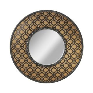 Geometric and Burlap Round Wall Mirror, Brown