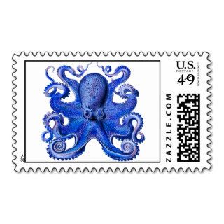 Haeckel Octopus Blue Stamps