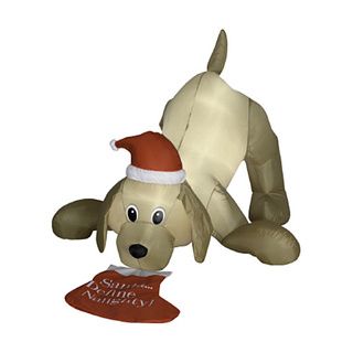4 foot Animated Airblown Golden Retriever and Christmas Stocking Lawn Ornament Seasonal Decor