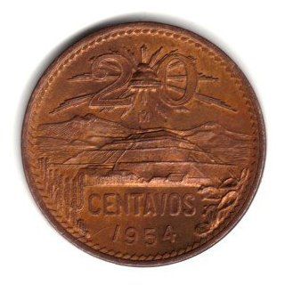 1954 Mo Mexico 20 Centavos Coin KM#439   Pyramid of the Sun 
