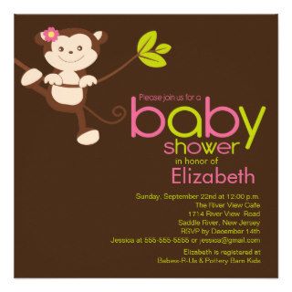 Cute Monkey Girl Baby Shower Invitation