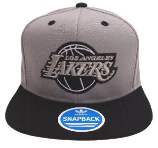 Los Angeles Lakers Retro Adidas Grey Logo Snapback Cap Hat Grey Black 