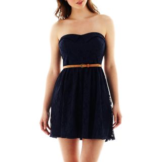 City Triangles Strapless Lace Dress, Navy