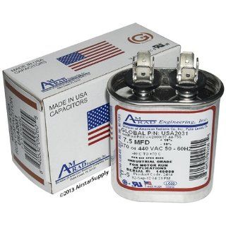7.5 uf / Mfd Oval Universal Capacitor • AmRad USA2031   used for 370 or 440 VAC, Made in the U.S.A.