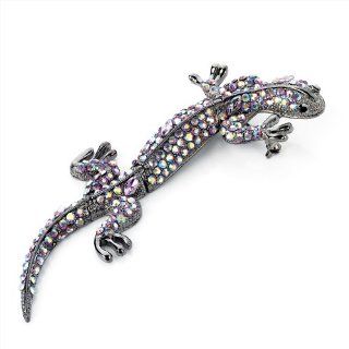 Purple AB Crystal Lizard with Flexible Tail Design Hematite Tone Brooch Pin Corsage Brooches And Pins Jewelry