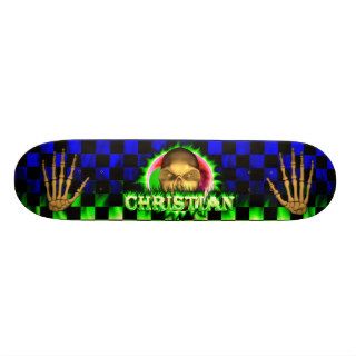 Christian skull green fire Skatersollie skateboard