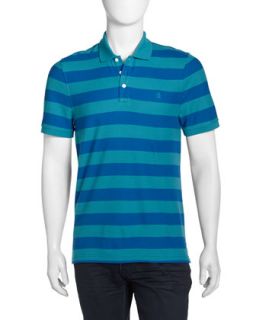 Pique Knit Striped Polo Shirt, Biscay Bay