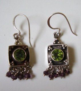 Tibetian Sterling Silver Peridot Stone and Amethyst Beads Earrings Health & Personal Care