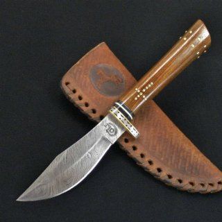 Colt Knives 406 Damascus Hunter Fixed Blade Knife with One Piece Round Design Brown Wood Handles  Hunting Fixed Blade Knives  Sports & Outdoors