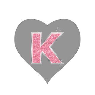 Pink Glitter letter K Heart Stickers