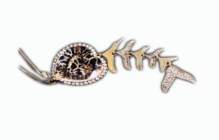 SaleGold tone Fish bone shaped zirconia long pendant alloy& rope double strand long necklace  NAG008 Jewelry