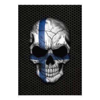 Finnish Flag Skull on Steel Mesh Graphic Personalized Invitation