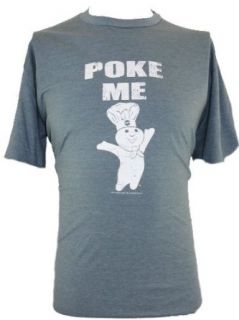 Pillsbury Doughboy Mens T Shirt   "Poke Me" Distressed Doughboy Image on Heather Blue (Medium) Clothing