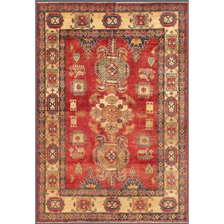 Afghan Hand knotted Kazak Red/ Beige Wool Rug (6'5 x 9'4) 5x8   6x9 Rugs