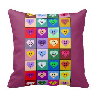 Multicolored Smiley Hearts Throw Pillows