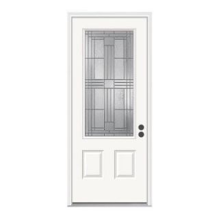JELD WEN Cordova 3/4 Lite Primed White Steel Entry Door with Nickel Caming and Brickmold THDJW166700253
