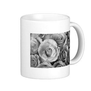 Bouquet of Roses with Water Drops in Black and Whi Mugs