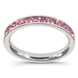 Stainless Steel Eternity Ring W/ Pink Crystals Jewelry