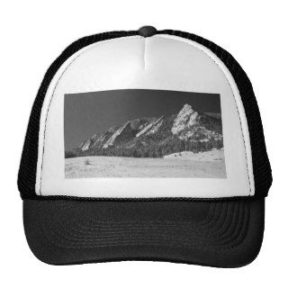 Snow Dusted Flatirons Boulder CO Panorama BW Trucker Hat