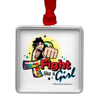 Animated Fight Like A Girl Autism Christmas Tree Ornament
